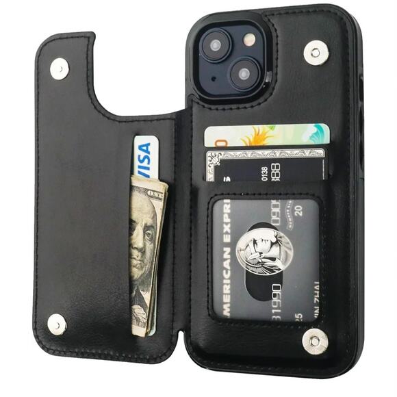 iPhone 15 Bundle Black Wallet Magnet Clasp Card Holder Stand + Screen Protectors - Picture 6 of 7